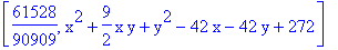 [61528/90909, x^2+9/2*x*y+y^2-42*x-42*y+272]